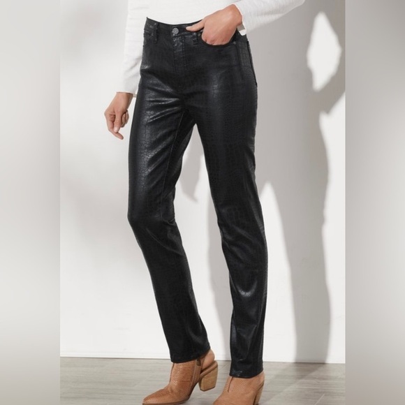 High Rise Black Faux Leather CrocPants  Jeans Embossed by Soft Surroundings - Picture 1 of 15